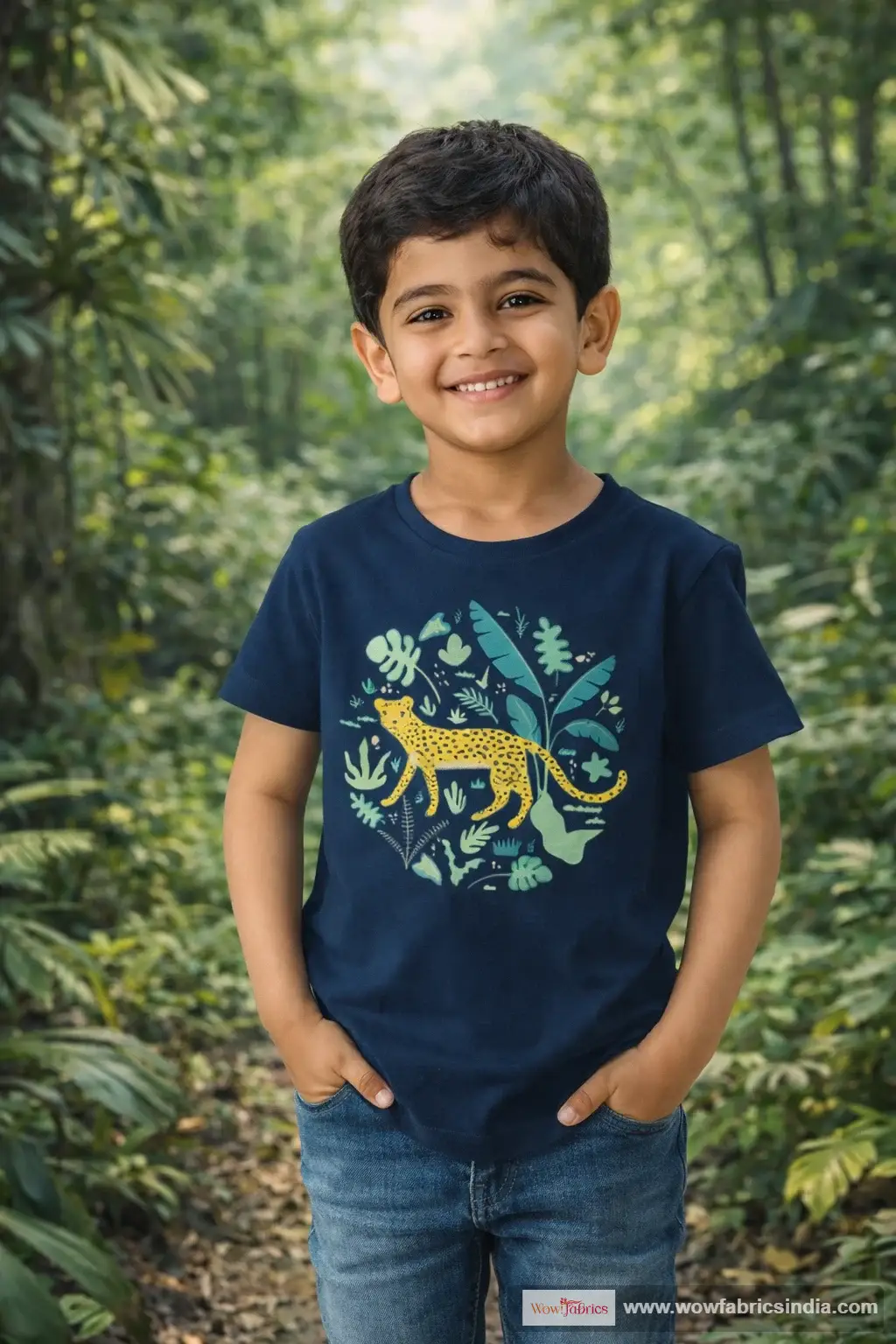 Cute leopard and tropical plants