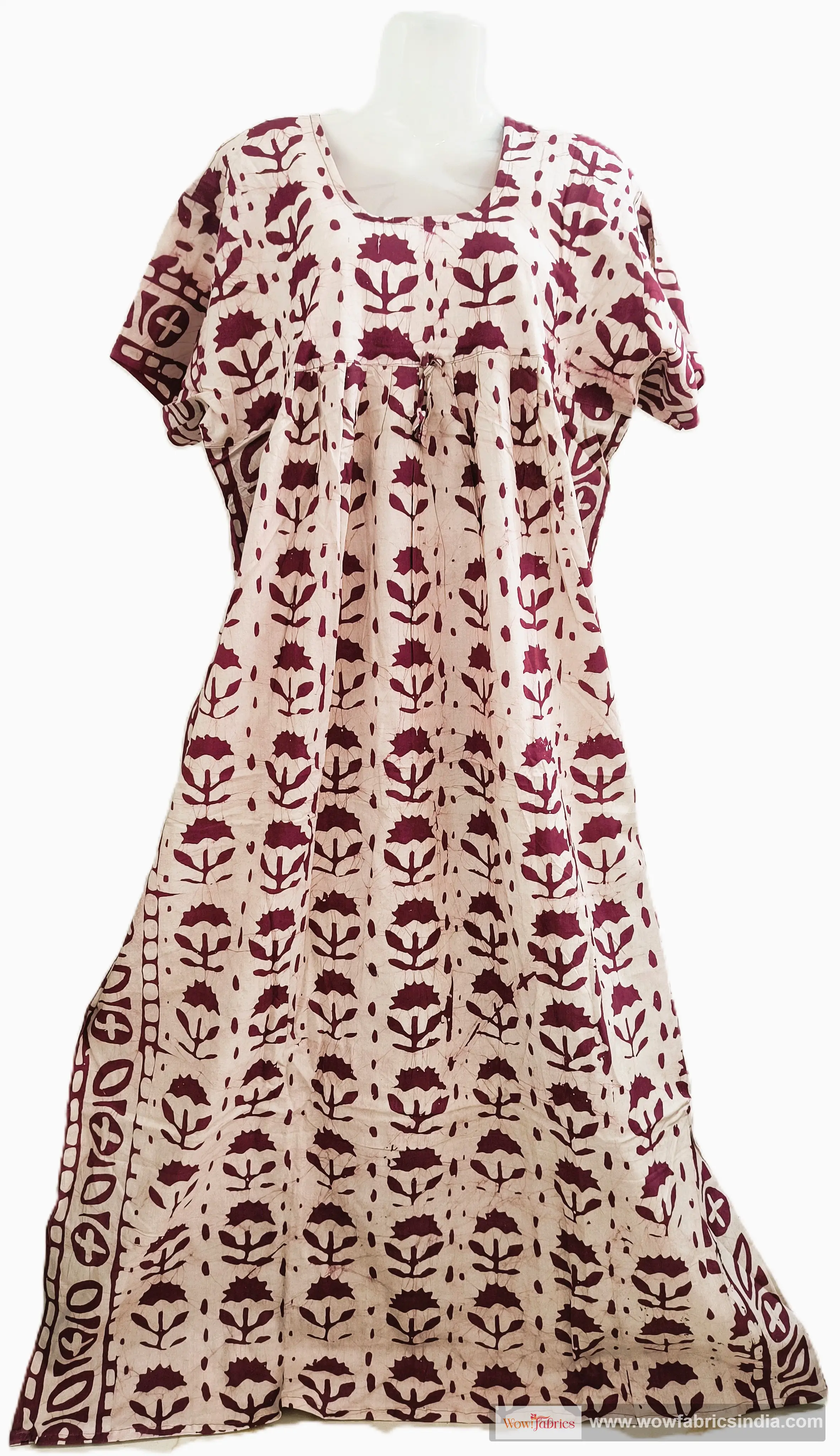 Batik work ladies gown - maroon